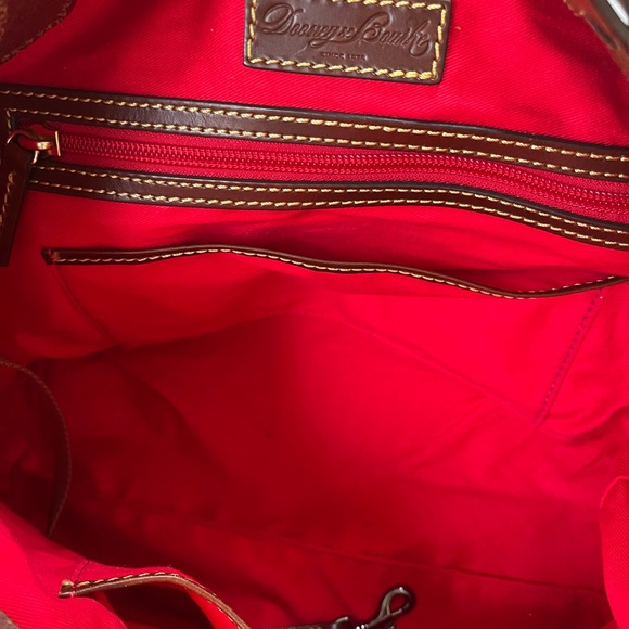 Dooney & Bourke Red Suede Tote with Leather Trim | Statement Lock Bag - Picture 10 of 11